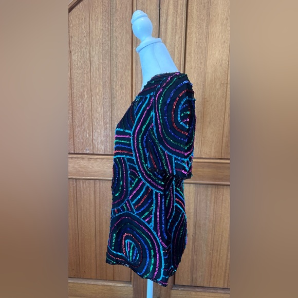 Mark & John by Gopal Vintage women’s Black SILK blouse with rainbow sequins - Picture 8 of 8